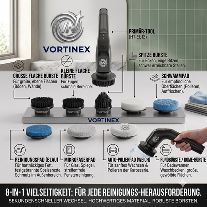 Elektrische Reinigungsbürste mit Teleskopstange – 8 in 1 Akku Spin Scrubber für Bad, Fliesen & Küche