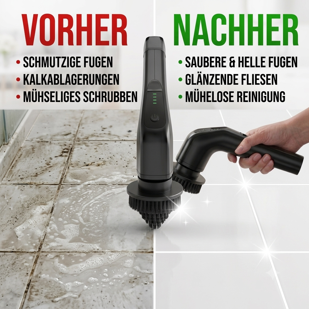 Elektrische Reinigungsbürste mit Teleskopstange – 8 in 1 Akku Spin Scrubber für Bad, Fliesen & Küche