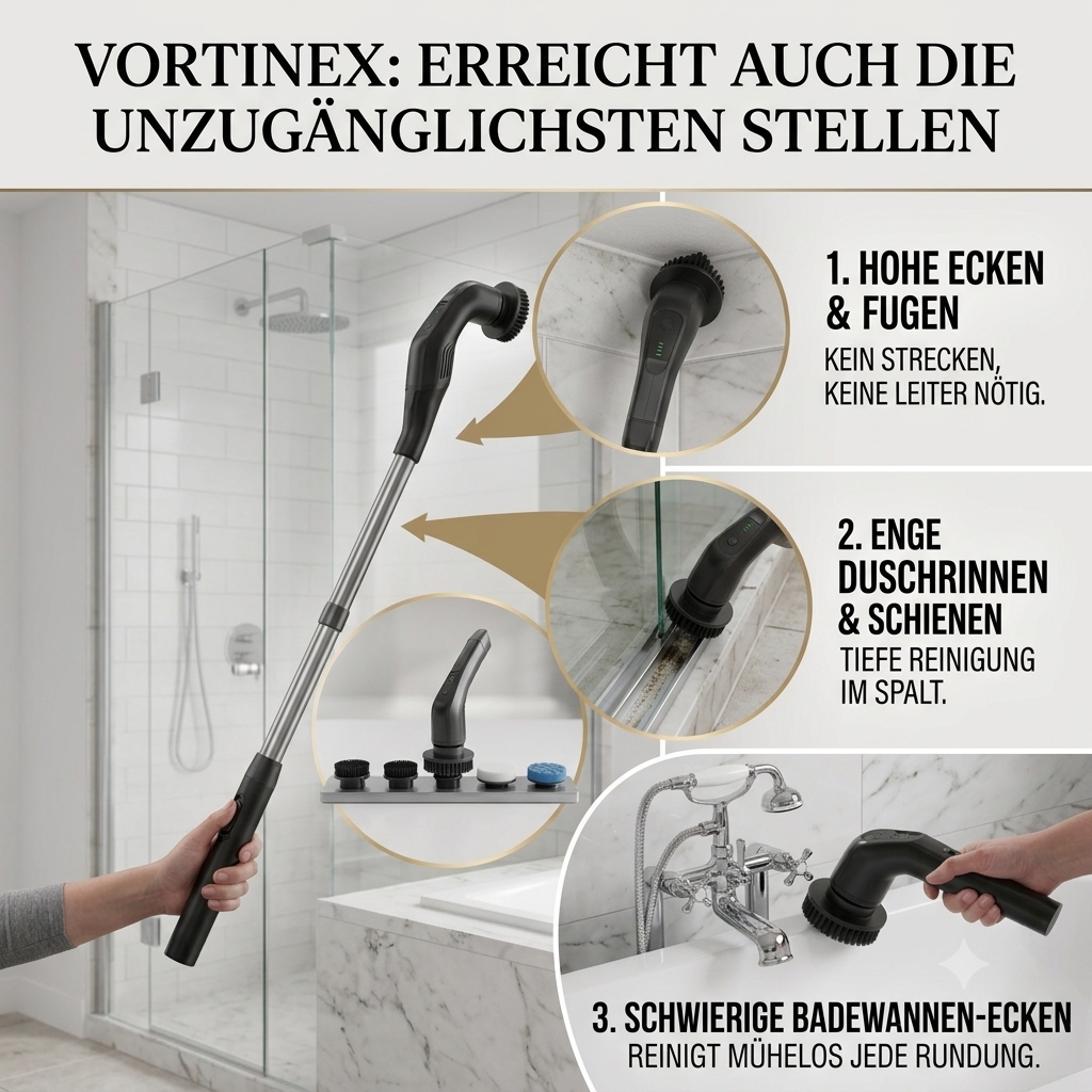 Elektrische Reinigungsbürste mit Teleskopstange – 8 in 1 Akku Spin Scrubber für Bad, Fliesen & Küche